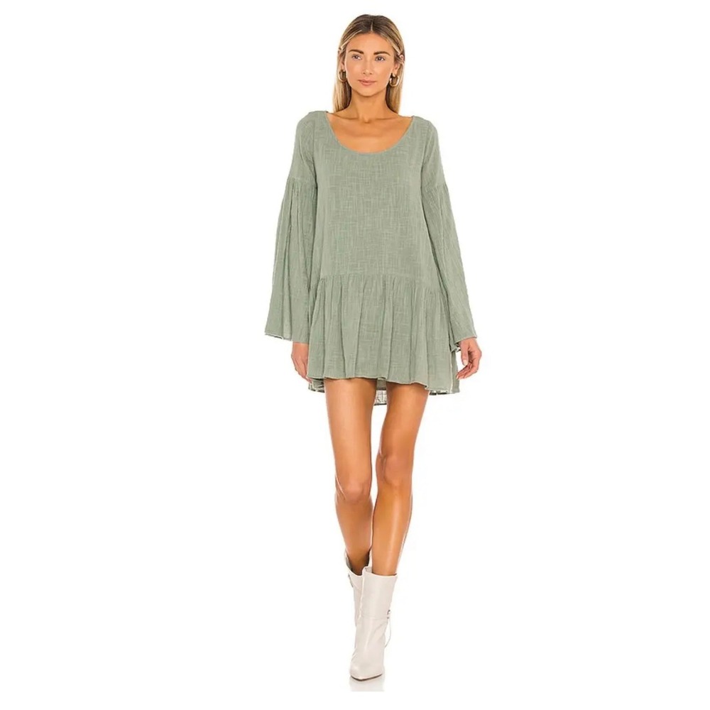 Free People Kyleigh Mini Dress Sage Green Bell Sleeve Tiered Ruffle OB1245727 XS